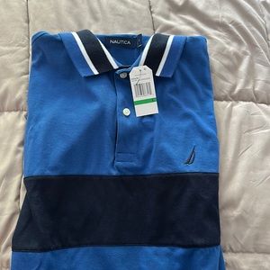 Size large, blue Nautica polo shirt.